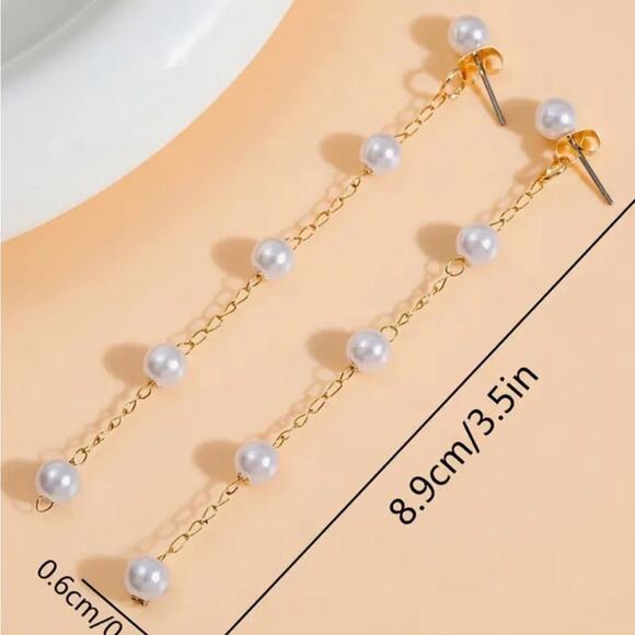 Elegant Pearl Drop fashion Earrings Length 3.5 inches - Picture 3 of 3